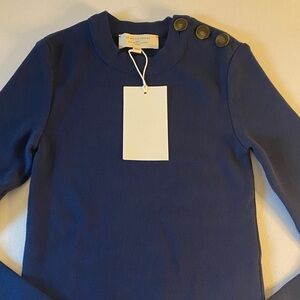 Sezane Navy Button-Shoulder Sweater Sz XXS
